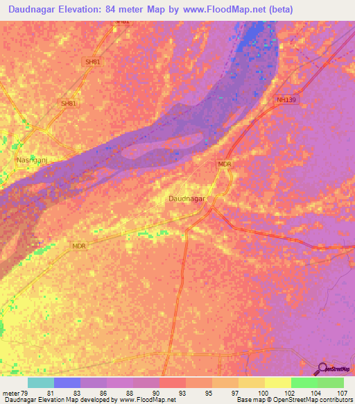 Daudnagar,India Elevation Map