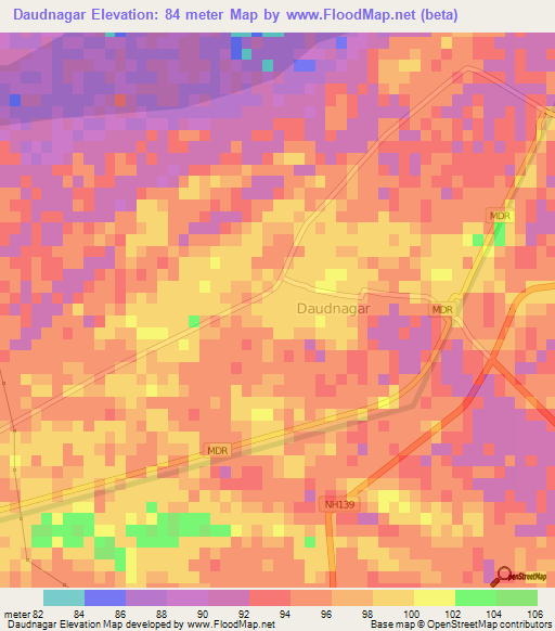 Daudnagar,India Elevation Map