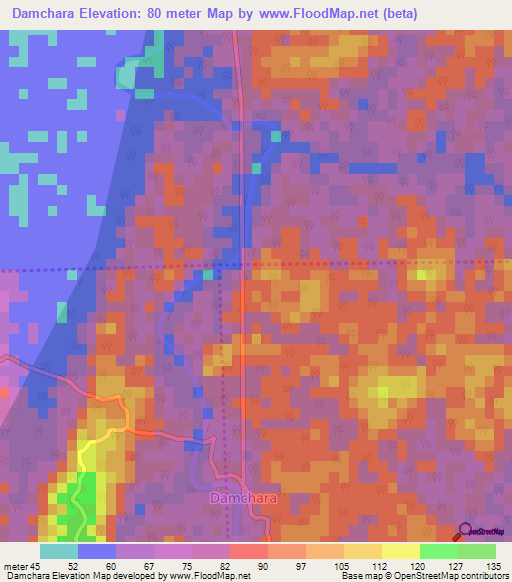 Damchara,India Elevation Map
