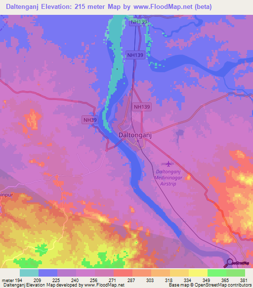 Daltenganj,India Elevation Map
