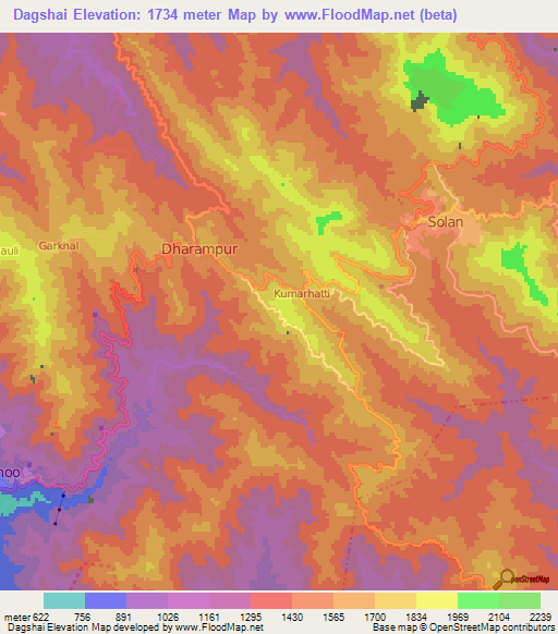 Dagshai,India Elevation Map