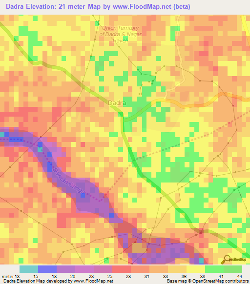 Dadra,India Elevation Map