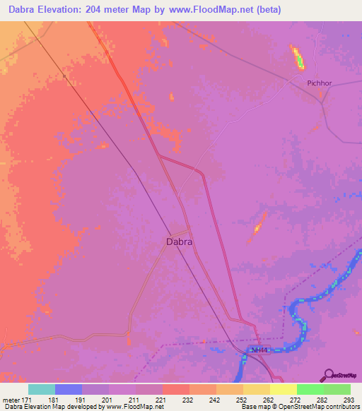 Dabra,India Elevation Map