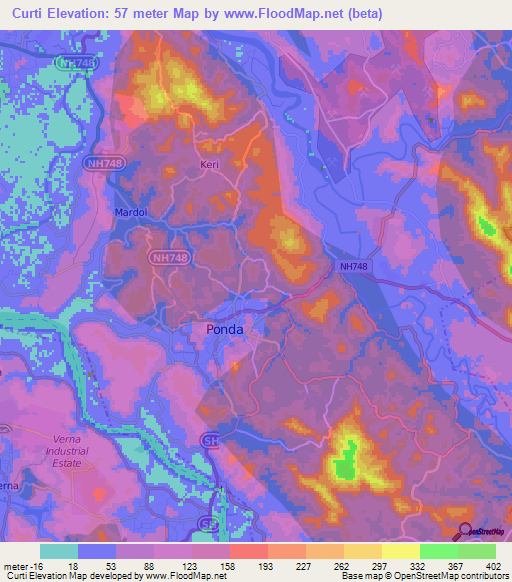 Curti,India Elevation Map