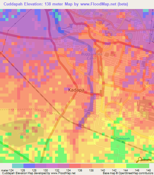 Cuddapah,India Elevation Map