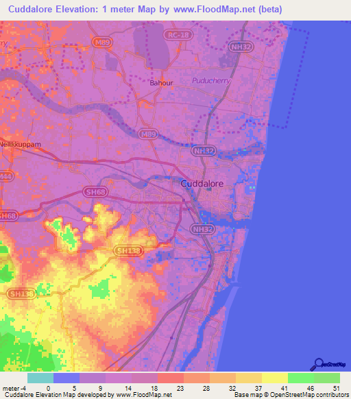 Cuddalore,India Elevation Map