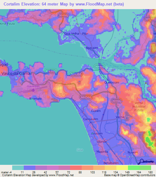 Cortalim,India Elevation Map