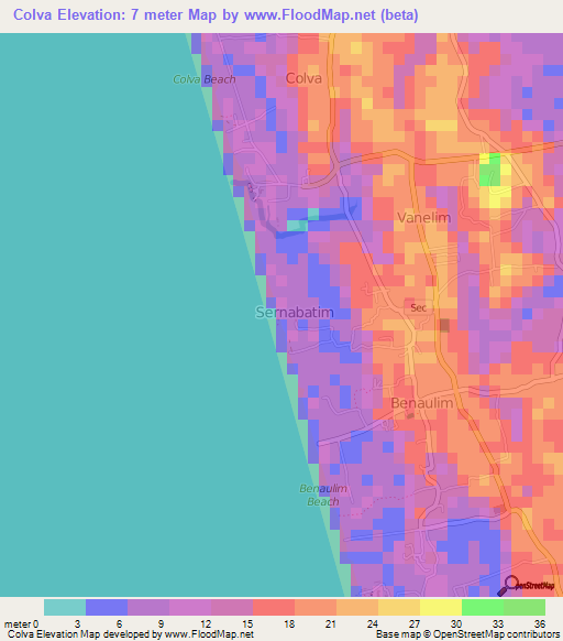 Colva,India Elevation Map