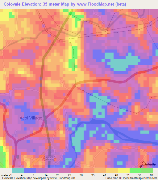Colovale,India Elevation Map