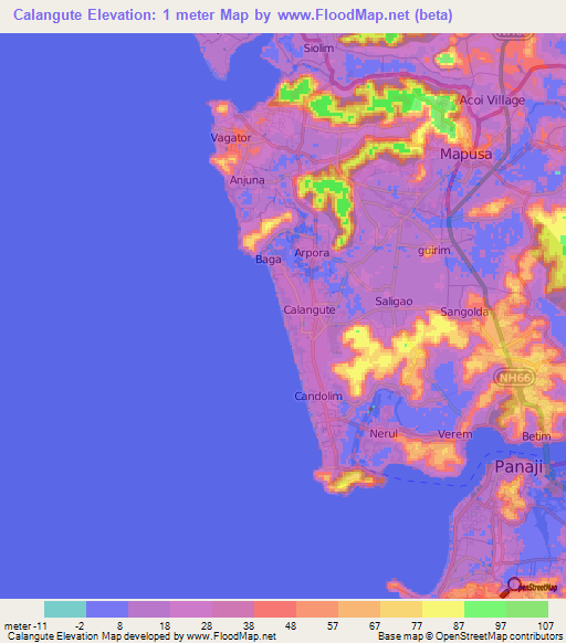 Calangute,India Elevation Map