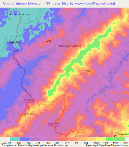 Chongliyimsen,India Elevation Map