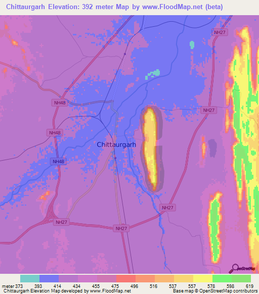 Chittaurgarh,India Elevation Map
