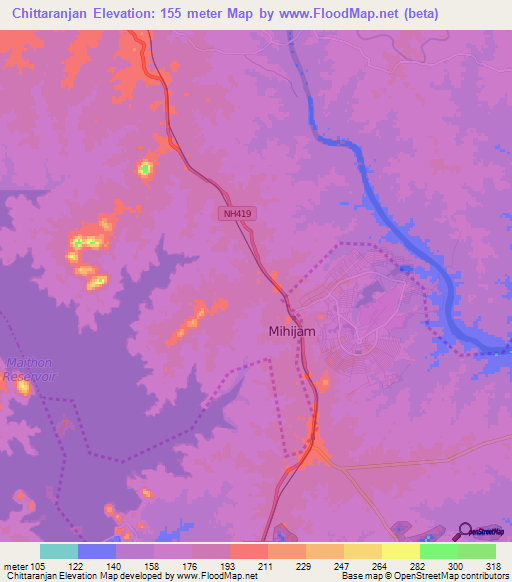 Chittaranjan,India Elevation Map