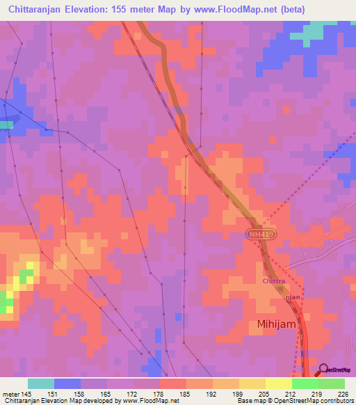 Chittaranjan,India Elevation Map