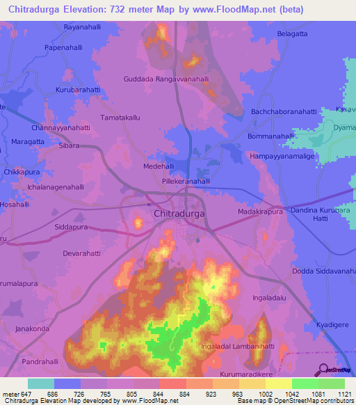 Chitradurga,India Elevation Map
