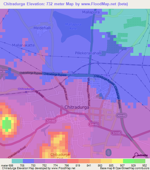 Chitradurga,India Elevation Map