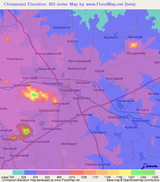 Chintamani,India Elevation Map