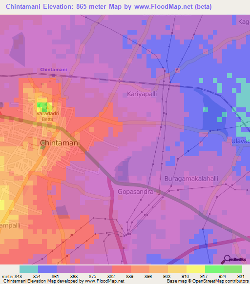Chintamani,India Elevation Map
