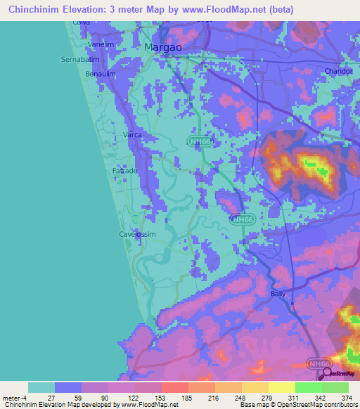 Chinchinim,India Elevation Map