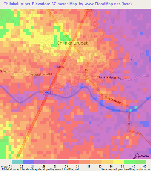 Chilakalurupet,India Elevation Map