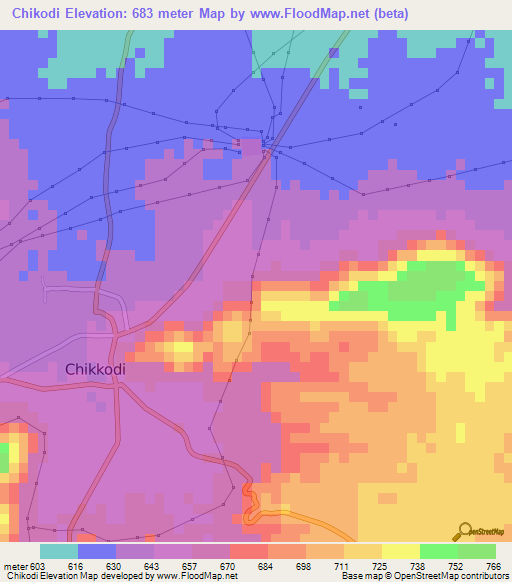 Chikodi,India Elevation Map
