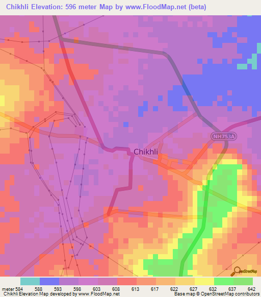 Chikhli,India Elevation Map