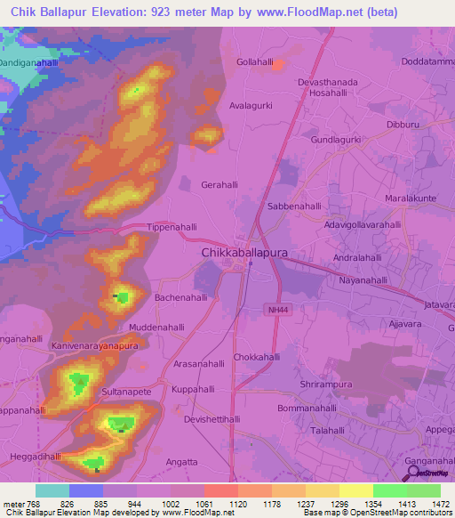 Chik Ballapur,India Elevation Map