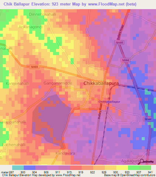 Chik Ballapur,India Elevation Map