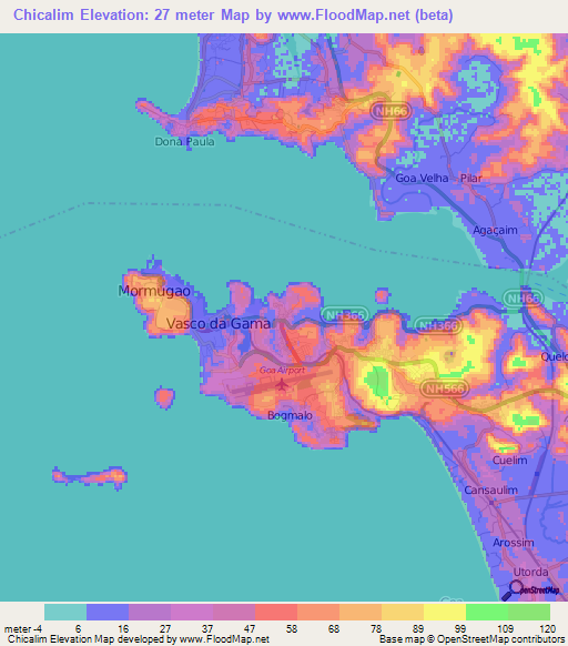 Chicalim,India Elevation Map