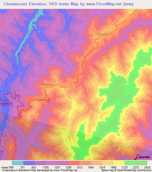 Cheswezumi,India Elevation Map