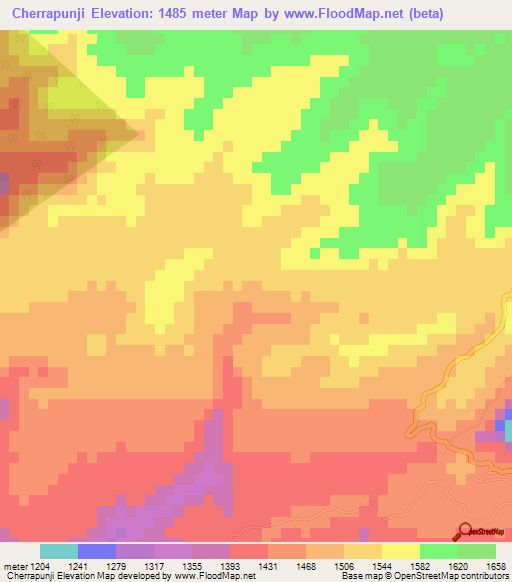 Cherrapunji,India Elevation Map