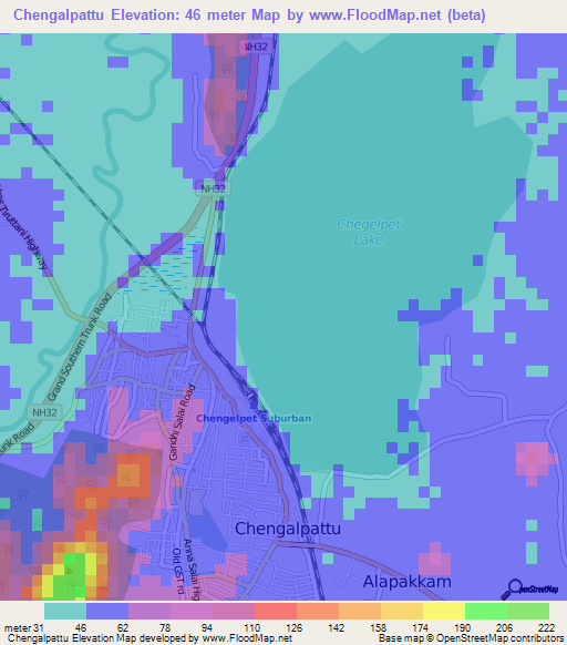 Chengalpattu,India Elevation Map