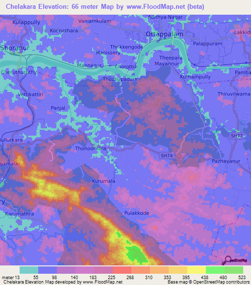 Chelakara,India Elevation Map
