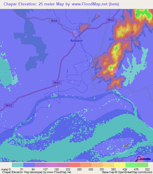 Chapar,India Elevation Map