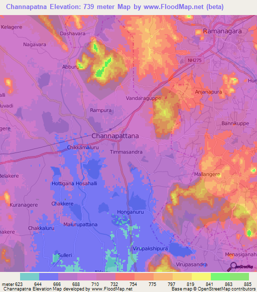 Channapatna,India Elevation Map