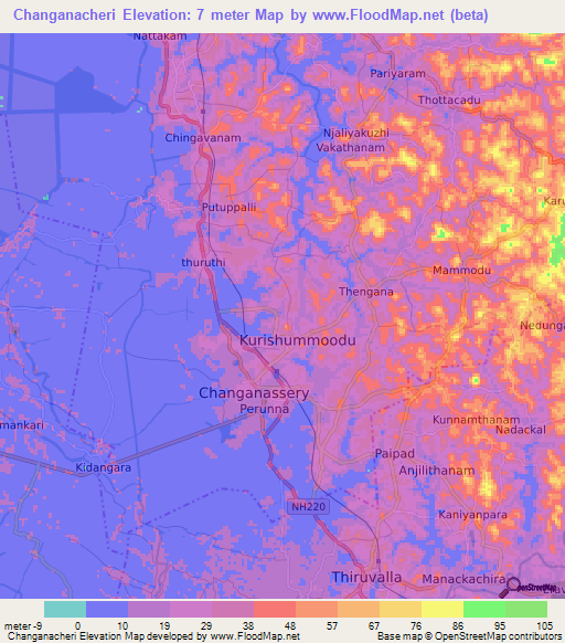 Changanacheri,India Elevation Map