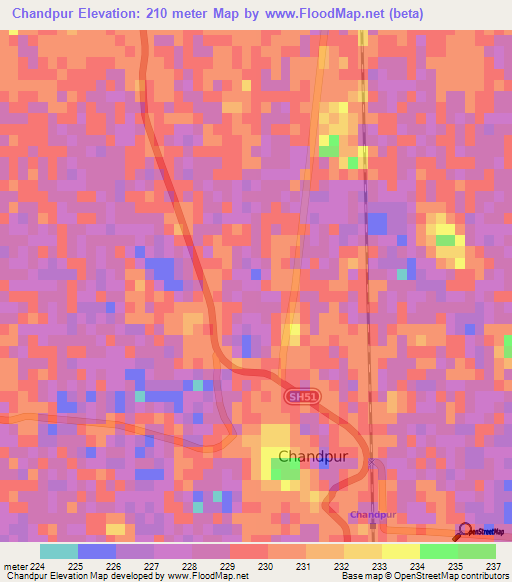 Chandpur,India Elevation Map