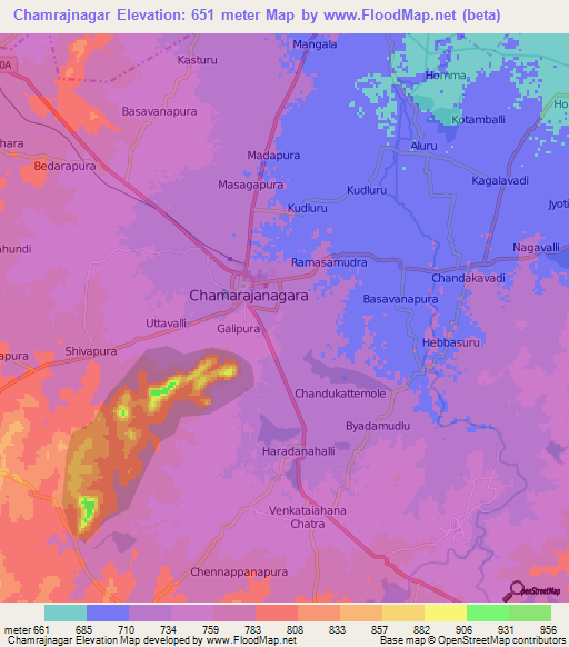 Chamrajnagar,India Elevation Map