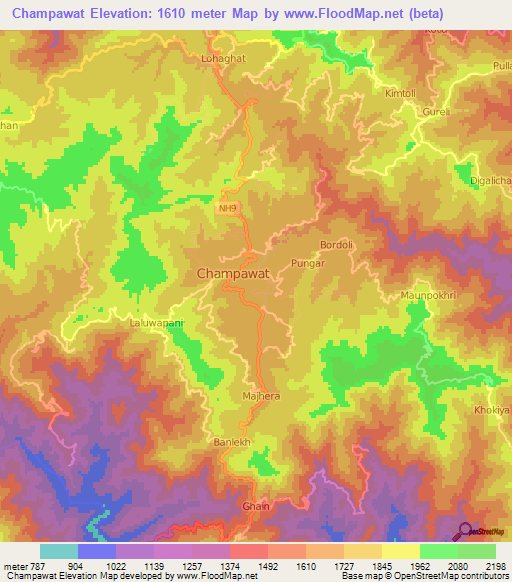 Champawat,India Elevation Map