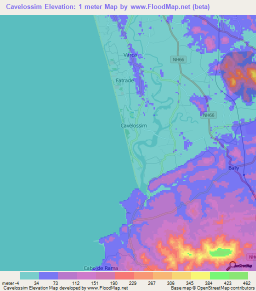 Cavelossim,India Elevation Map