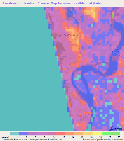 Cavelossim,India Elevation Map