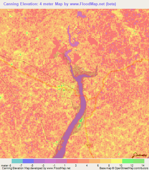 Canning,India Elevation Map