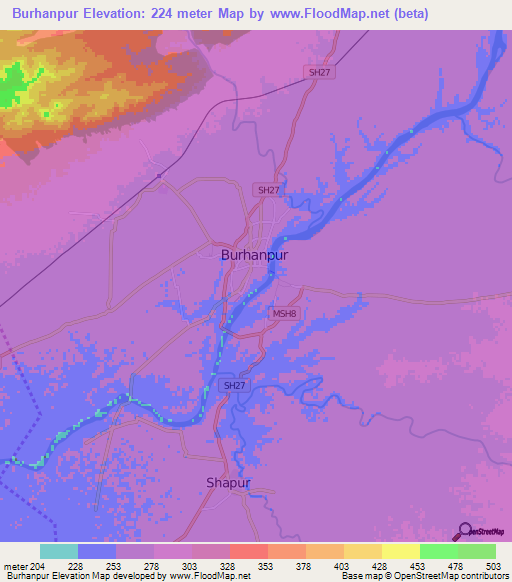 Burhanpur,India Elevation Map