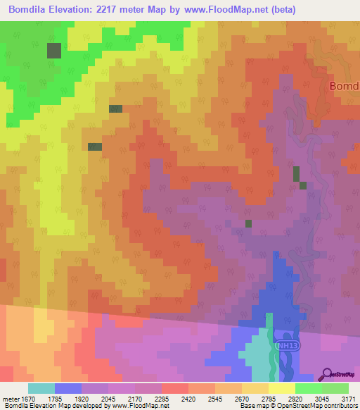Bomdila,India Elevation Map