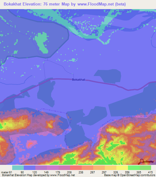 Bokakhat,India Elevation Map