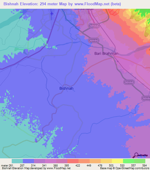 Bishnah,India Elevation Map