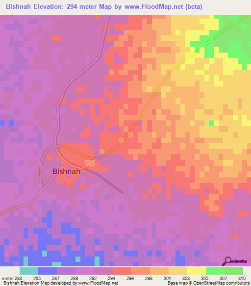 Bishnah,India Elevation Map