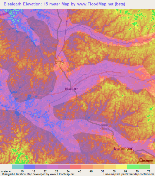 Bisalgarh,India Elevation Map