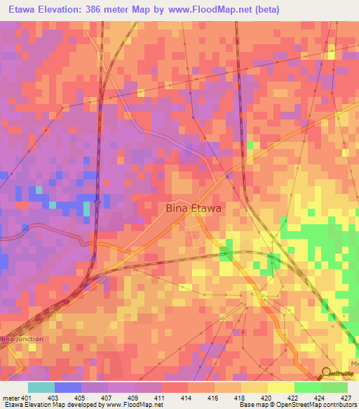 Etawa,India Elevation Map