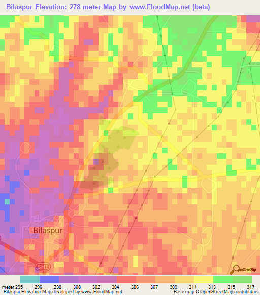 Bilaspur,India Elevation Map